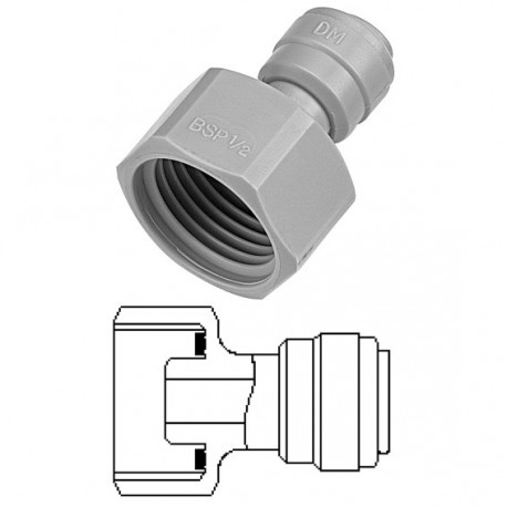 Female adaptor OD Tube - BSP thread (Cone Type) 1/4" x 1/2