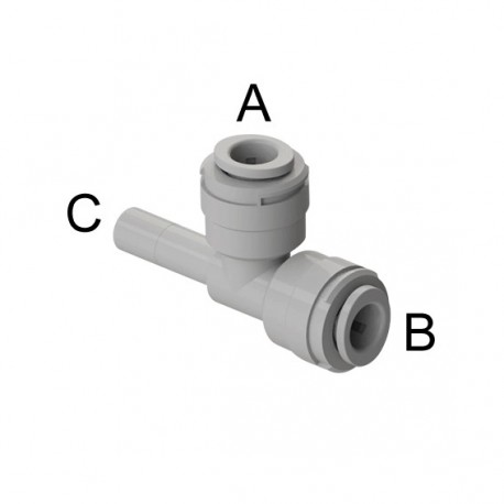 Tee con codolo laterale Ø tubo - Ø codolo (A)1/4" x (B)1/4" x (C)1/4"