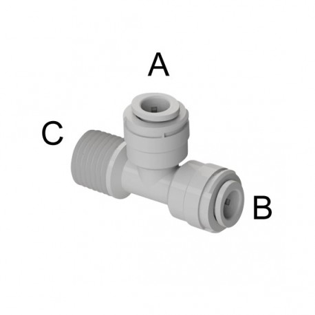 Male Tee Union OD Tube - NPTF thread (A)1/4" x (B)1/4" x (C)1/4"