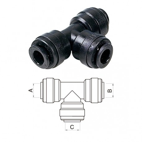 Intermedio a T Ø tubo (A)5MM x (B)5MM x (C)5MM