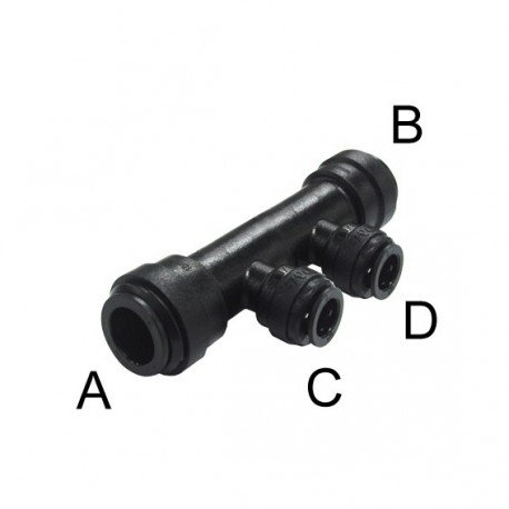 Intermedio a T Ø tubo (A)15MM x (B)15MM x (C)3/8" x (D)3/8"